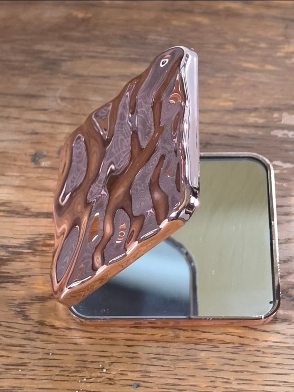 Electroplated Foldable Compact Mirror in Rose Gold/Pink BNIB